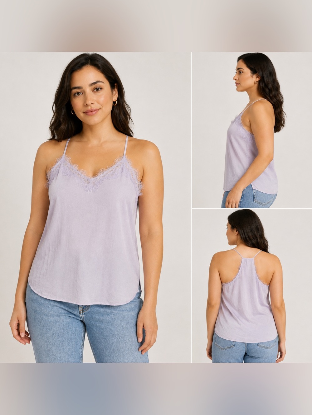 Nine West Women’s Medium Lavender Satin Lace Trim Camisole Tank Top NWT